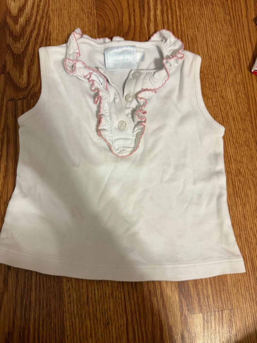 Little English White Sleeveless Top with Pink Trim